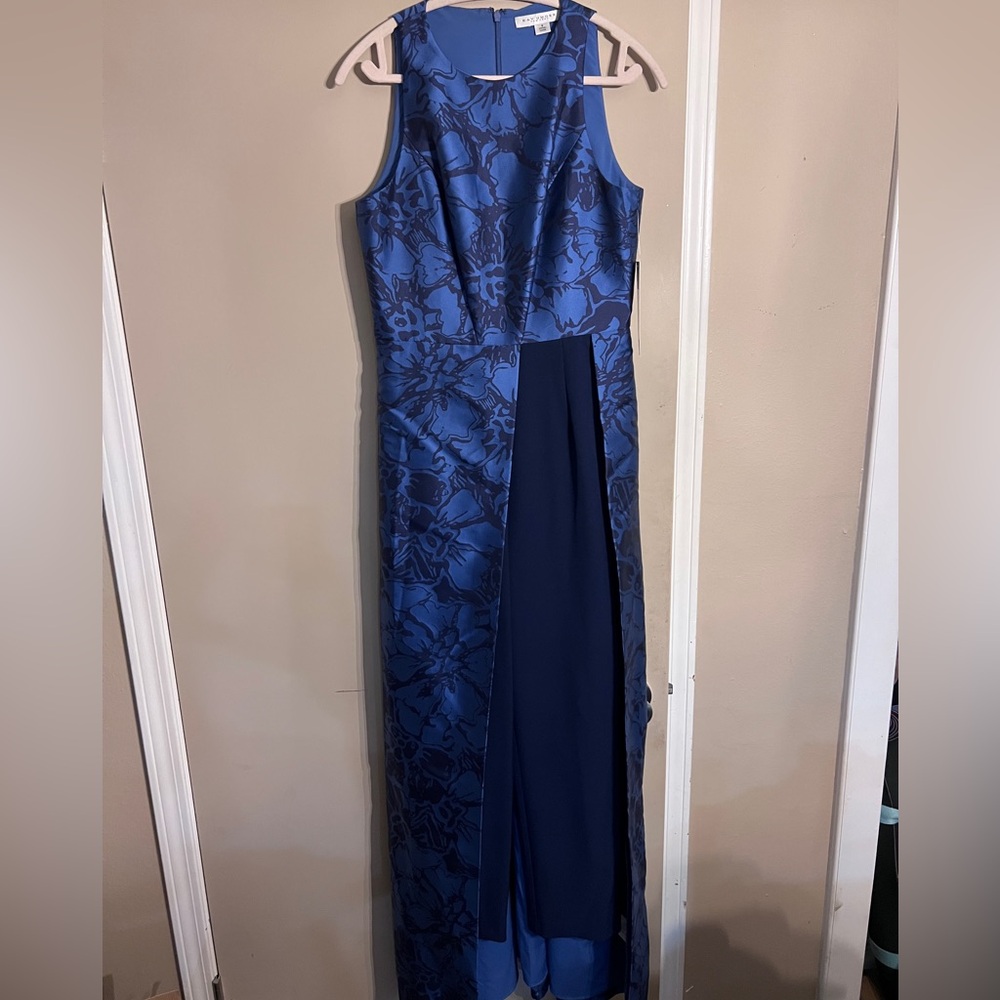 Kay Unger Blue Floral Maxi Jumpsuit
